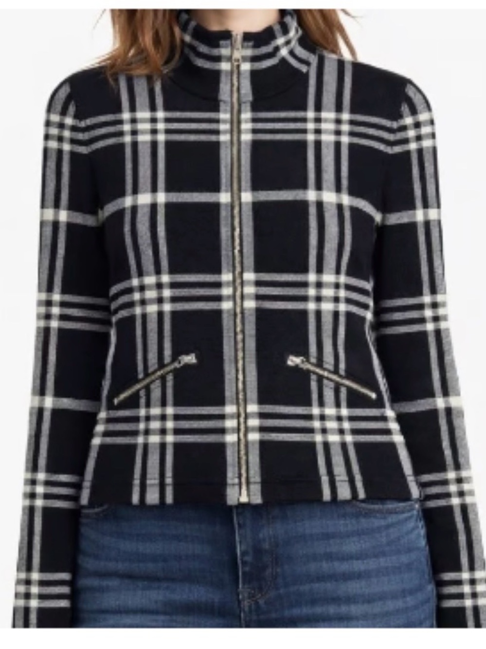 Ralph Lauren Black and White Plaid Zip Jacket